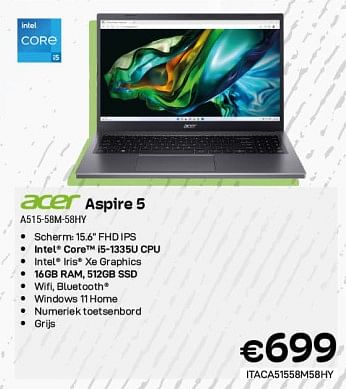 Promoties Acer aspire 5 a515-58m-58hy - Acer - Geldig van 17/11/2023 tot 27/11/2023 bij Compudeals