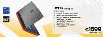 Promoties Msi pulse 15 b13vfk-1061be - MSI - Geldig van 17/11/2023 tot 27/11/2023 bij Compudeals