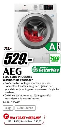 Promoties Aeg 6000 serie prosense wasmachine voorlader - AEG - Geldig van 23/11/2023 tot 27/11/2023 bij Media Markt