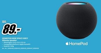 Promoties Apple homepod mini space grey slimme speaker - Apple - Geldig van 23/11/2023 tot 27/11/2023 bij Media Markt