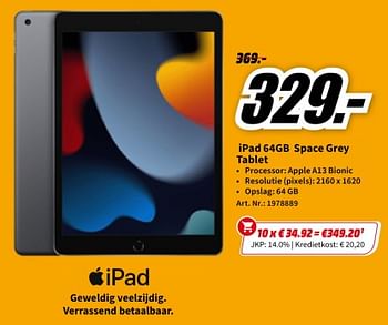 Promoties Apple ipad 64gb space grey tablet - Apple - Geldig van 23/11/2023 tot 27/11/2023 bij Media Markt