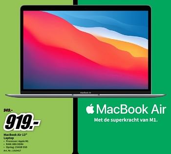 Promoties Apple macbook air 13`` laptop - Apple - Geldig van 23/11/2023 tot 27/11/2023 bij Media Markt