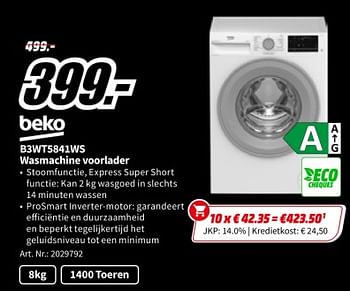 Promoties Beko b3wt5841ws wasmachine voorlader - Beko - Geldig van 23/11/2023 tot 27/11/2023 bij Media Markt