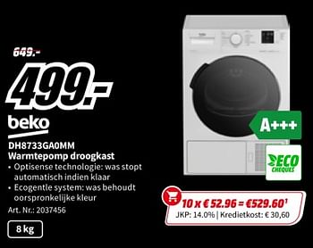 Promoties Beko dh8733gaomm warmtepomp droogkast - Beko - Geldig van 23/11/2023 tot 27/11/2023 bij Media Markt