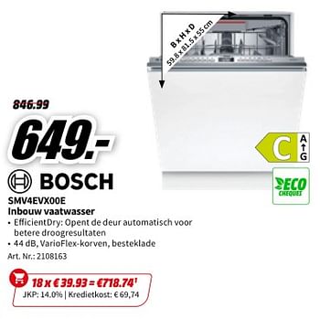 Promoties Bosch smv4evxooe inbouw vaatwasser - Bosch - Geldig van 23/11/2023 tot 27/11/2023 bij Media Markt