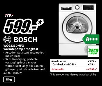 Promoties Bosch wqg233dmfg warmtepomp droogkast - Bosch - Geldig van 23/11/2023 tot 27/11/2023 bij Media Markt
