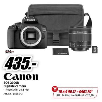 Promoties Canon eos 2000d digitale camera - Canon - Geldig van 23/11/2023 tot 27/11/2023 bij Media Markt