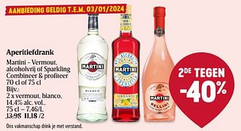 Promoties Aperitiefdrank martini vermout bianco - Martini - Geldig van 23/11/2023 tot 29/11/2023 bij Delhaize