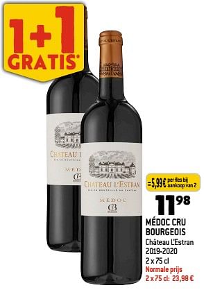 Promoties Médoc cru bourgeois château l’estran 2019-2020 - Rode wijnen - Geldig van 22/11/2023 tot 28/11/2023 bij Smatch