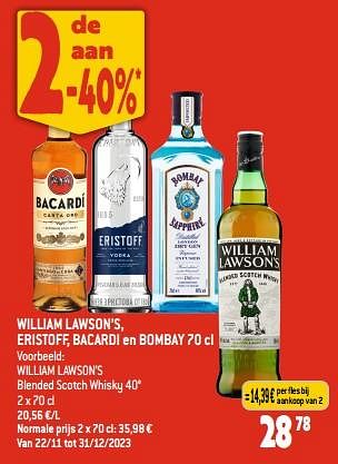 Promoties William lawson’s blended scotch whisky 40° - William Lawson's - Geldig van 22/11/2023 tot 28/11/2023 bij Smatch