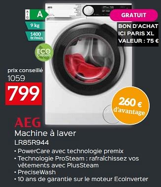 Promotions Aeg machine à laver lr85r944 - AEG - Valide de 17/11/2023 à 27/11/2023 chez Selexion