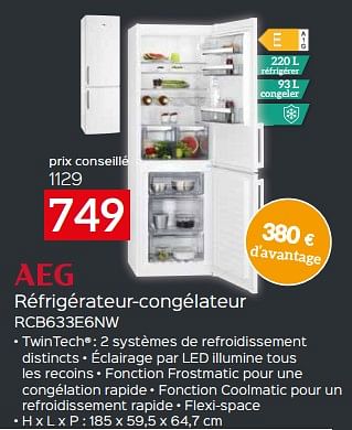 Promotions Aeg réfrigérateur-congélateur rcb633e6nw - AEG - Valide de 17/11/2023 à 27/11/2023 chez Selexion
