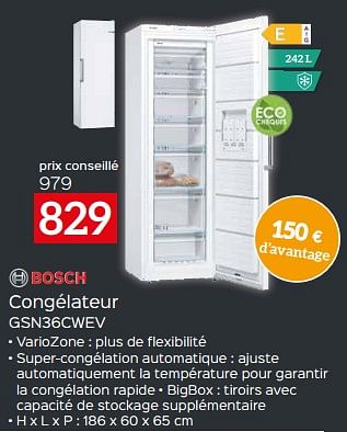 Promotions Bosch congélateur gsn36cwev - Bosch - Valide de 17/11/2023 à 27/11/2023 chez Selexion
