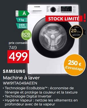 Promoties Samsung machine à laver ww91ta049aeen - Samsung - Geldig van 17/11/2023 tot 27/11/2023 bij Selexion