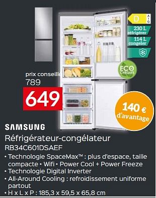 Promotions Samsung réfrigérateur-congélateur rb34c601dsaef - Samsung - Valide de 17/11/2023 à 27/11/2023 chez Selexion
