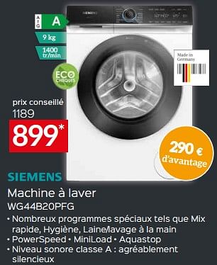 Promotions Siemens machine à laver wg44b20pfg - Siemens - Valide de 17/11/2023 à 27/11/2023 chez Selexion