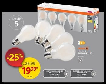 Promoties Lot de 5 ampoules led - Osram - Geldig van 15/11/2023 tot 27/11/2023 bij Brico