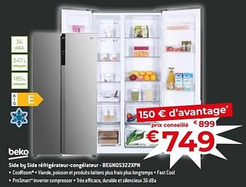 Promotions Beko side by side réfrigérateur-congélateur - begno5322xpn - Beko - Valide de 17/11/2023 à 27/11/2023 chez Exellent