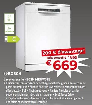Promotions Bosch lave-vaisselle - bosms4emw01e - Bosch - Valide de 17/11/2023 à 27/11/2023 chez Exellent