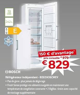 Promotions Bosch réfrigérateur indépendant - bogsn36cwev - Bosch - Valide de 17/11/2023 à 27/11/2023 chez Exellent