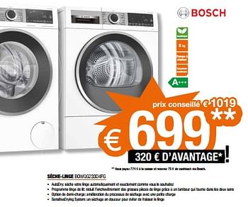Promotions Bosch sèche-linge bowqg233d4fg - Bosch - Valide de 17/11/2023 à 27/11/2023 chez Expert