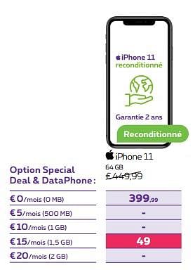 Promotions Apple iphone 11 64 gb - Apple - Valide de 15/11/2023 à 27/11/2023 chez Proximus