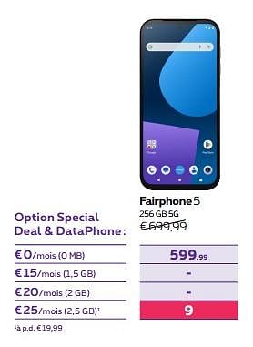 Promotions Fairphone5 256 gb 5g - Fairphone - Valide de 15/11/2023 à 27/11/2023 chez Proximus