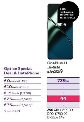 Promotions Oneplus 11 128 gb 5g - OnePlus - Valide de 15/11/2023 à 27/11/2023 chez Proximus