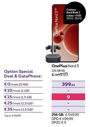 Promotions Oneplus nord3 128 gb 5g - OnePlus - Valide de 15/11/2023 à 27/11/2023 chez Proximus