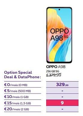 Promotions Oppo a98 256 gb 5g - Oppo - Valide de 15/11/2023 à 27/11/2023 chez Proximus