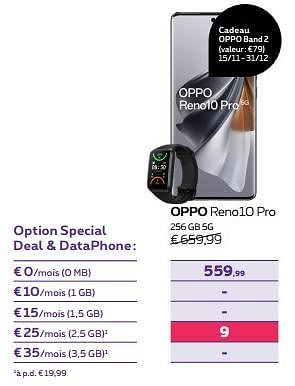 Promotions Oppo reno10 pro 256 gb 5g - Oppo - Valide de 15/11/2023 à 27/11/2023 chez Proximus