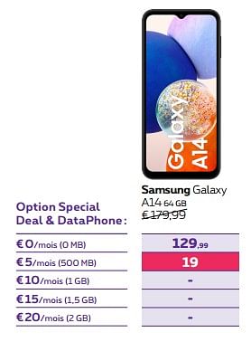 Promotions Samsung galaxy a14 64 gb - Samsung - Valide de 15/11/2023 à 27/11/2023 chez Proximus