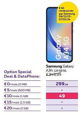 Promotions Samsung galaxy a34 128 gb 5g - Samsung - Valide de 15/11/2023 à 27/11/2023 chez Proximus