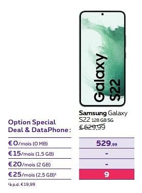 Promotions Samsung galaxy s22 128 gb 5g - Samsung - Valide de 15/11/2023 à 27/11/2023 chez Proximus