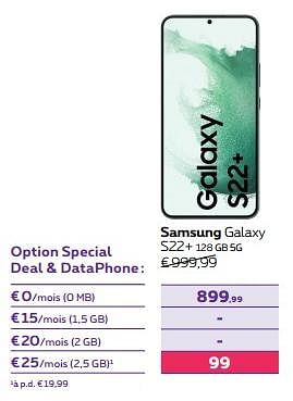 Promotions Samsung galaxy s22+ 128 gb 5g - Samsung - Valide de 15/11/2023 à 27/11/2023 chez Proximus