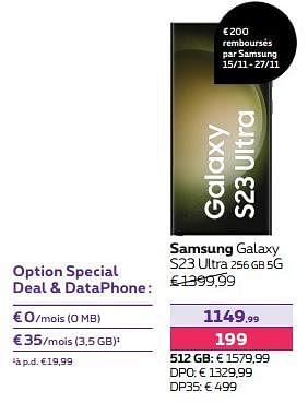 Promotions Samsung galaxy s23 ultra 256 gb 5g - Samsung - Valide de 15/11/2023 à 27/11/2023 chez Proximus