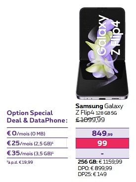 Promotions Samsung galaxy z flip4 128 gb 5g - Samsung - Valide de 15/11/2023 à 27/11/2023 chez Proximus