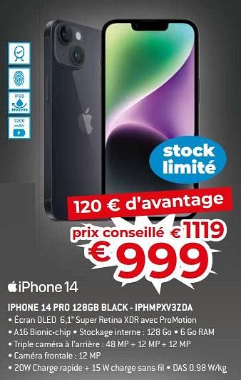 Promotions Apple iphone 14 pro 128gb black - iphmpxv3zda - Apple - Valide de 17/11/2023 à 27/11/2023 chez Exellent