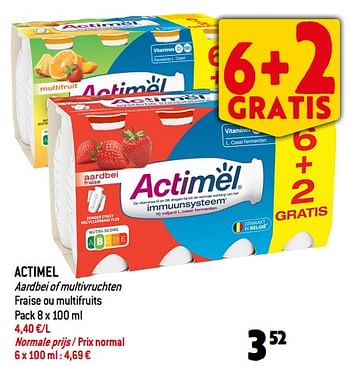 Promoties Actimel aardbei of multivruchten fraise ou multifruits - Danone - Geldig van 22/11/2023 tot 28/11/2023 bij Match