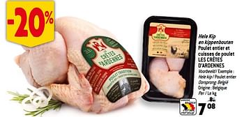 Promoties Hele kip en kippenbouten poulet entier et cuisses de poulet les crêtes d’ardennes - Les crêtes d'Ardennes - Geldig van 22/11/2023 tot 28/11/2023 bij Match