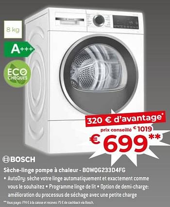 Promotions Bosch sèche-linge pompe à chaleur - bowqg233d4fg - Bosch - Valide de 17/11/2023 à 27/11/2023 chez Exellent