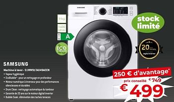 Promotions Samsung machine à laver - s1ww91ta049aeen - Samsung - Valide de 17/11/2023 à 27/11/2023 chez Exellent