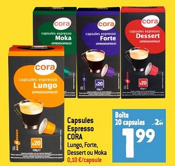 Promotions Capsules espresso cora - Produit Maison - Smatch - Valide de 22/11/2023 à 28/11/2023 chez Smatch