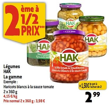 Promotions Légumes hak la gamme - Hak - Valide de 22/11/2023 à 28/11/2023 chez Smatch