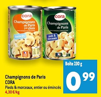 Promotions Champignons de paris cora - Produit maison - Match - Valide de 22/11/2023 à 28/11/2023 chez Match