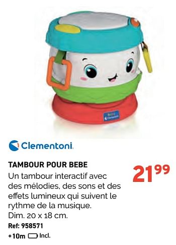 Promotions Tambour pour bebe - Clementoni - Valide de 01/11/2023 à 28/11/2023 chez Trafic