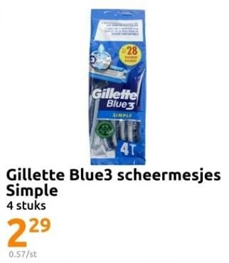 Promoties Gillette blue3 scheermesjes simple - Gillette - Geldig van 22/11/2023 tot 28/11/2023 bij Action
