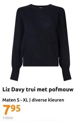Promoties Liz davy trui met pofmouw - Huismerk - Action - Geldig van 22/11/2023 tot 28/11/2023 bij Action