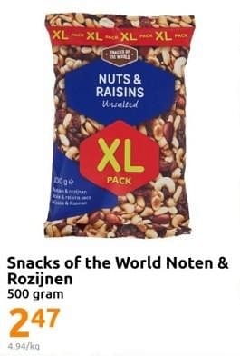 Promoties Snacks of the world noten + rozijnen - Snacks of the World - Geldig van 22/11/2023 tot 28/11/2023 bij Action