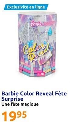 Promotions Barbie color reveal féte surprise - Mattel - Valide de 15/11/2023 à 21/11/2023 chez Action